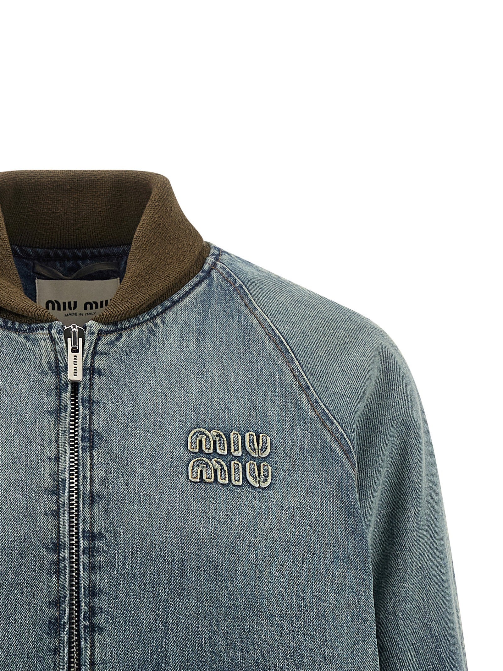 Miu Miu Denim Bomber Jacket Blue