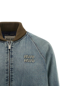 Miu Miu Denim Bomber Jacket Blue