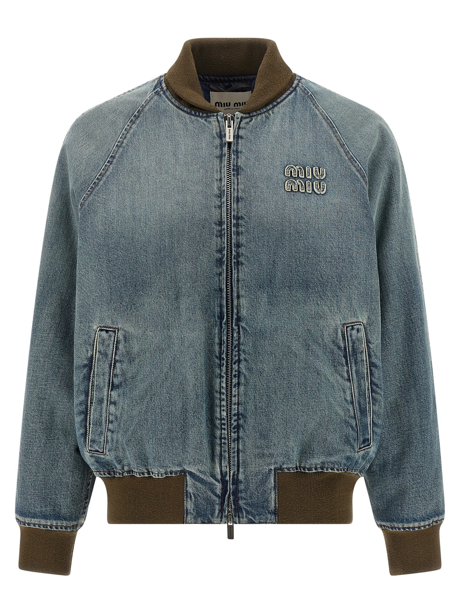Miu Miu Denim Bomber Jacket Blue