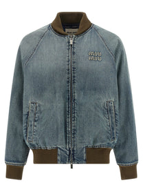 Miu Miu Denim Bomber Jacket Blue