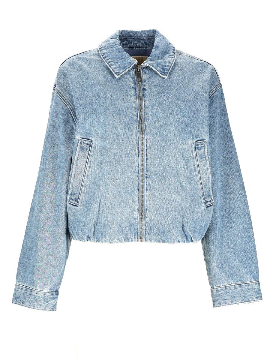 Michael By Michael Kors Women's Denim Bomber Jacket Blue Michael By Michael Kors