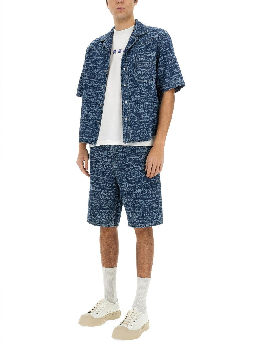 Marni Men's Denim Bowling Shirt Blue