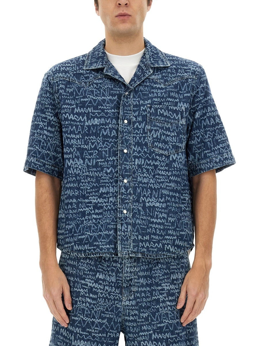 Marni Men's Denim Bowling Shirt Blue