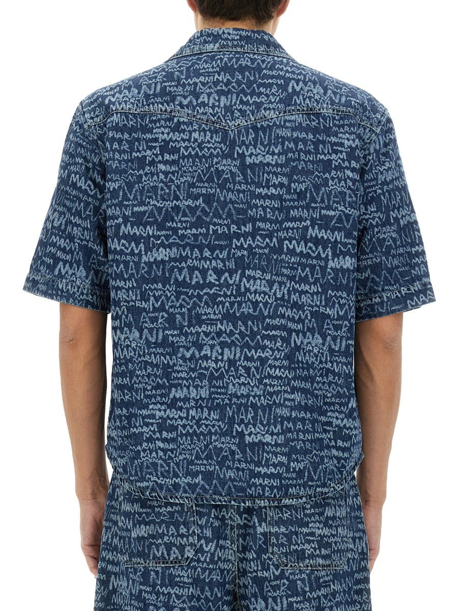 Marni Men's Denim Bowling Shirt Blue