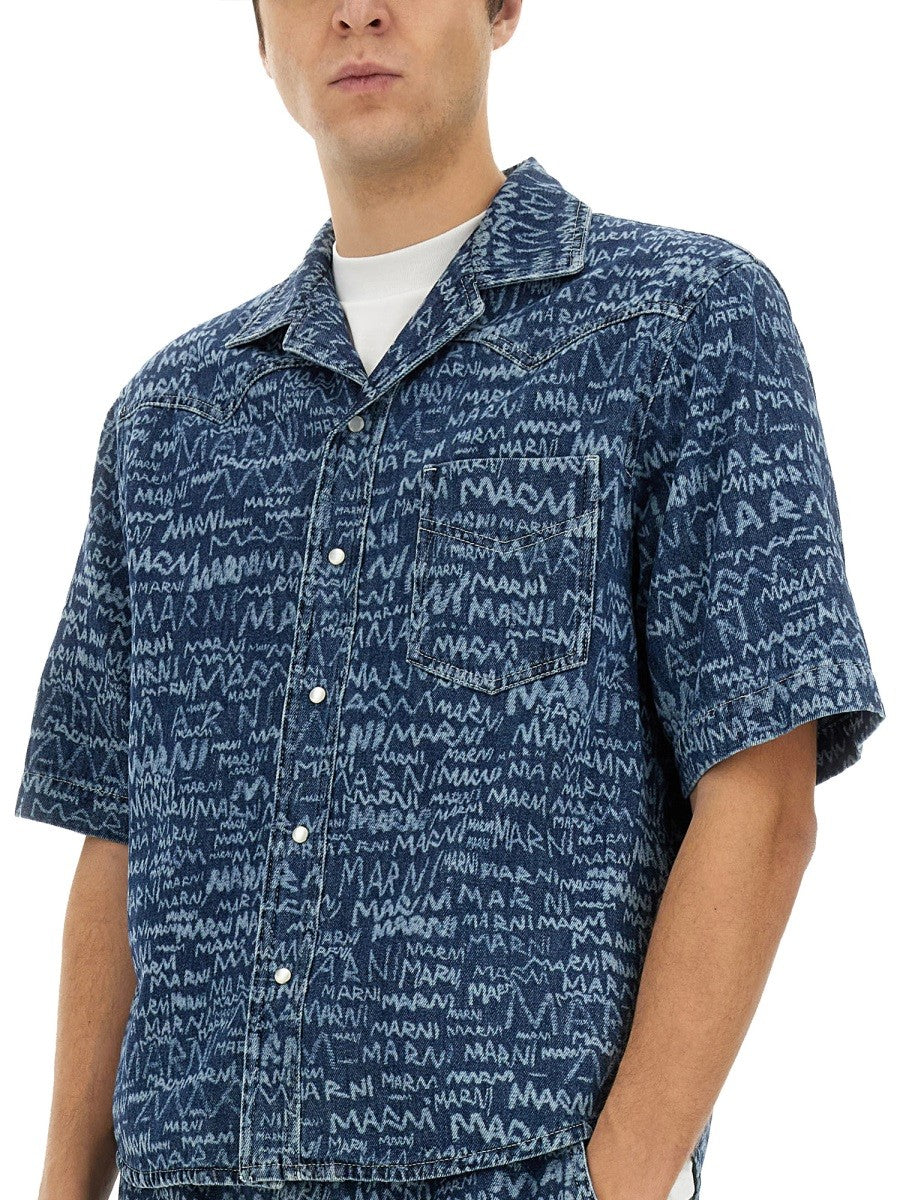 Marni Men's Denim Bowling Shirt Blue