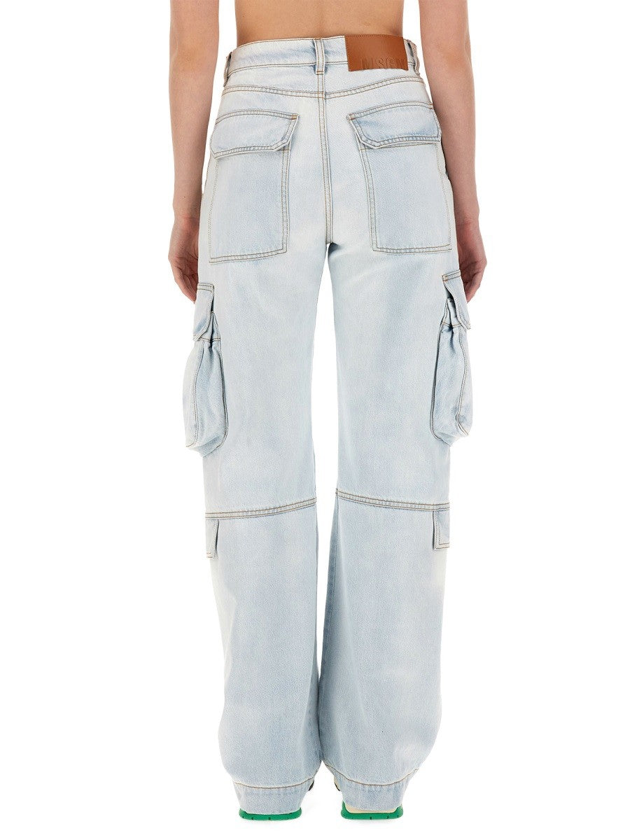 MSGM Women's Denim Cargo Pants Blue MSGM