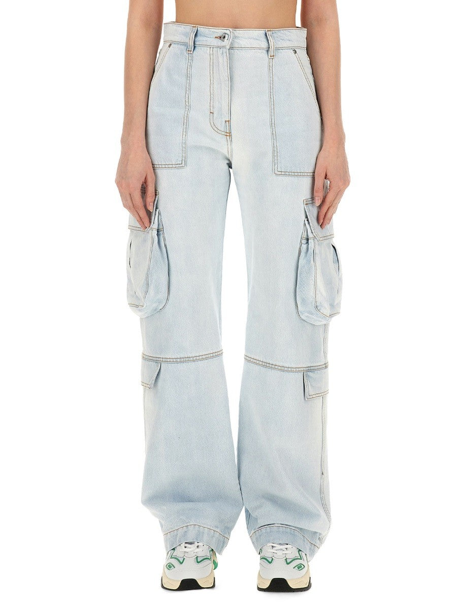 MSGM Women's Denim Cargo Pants Blue