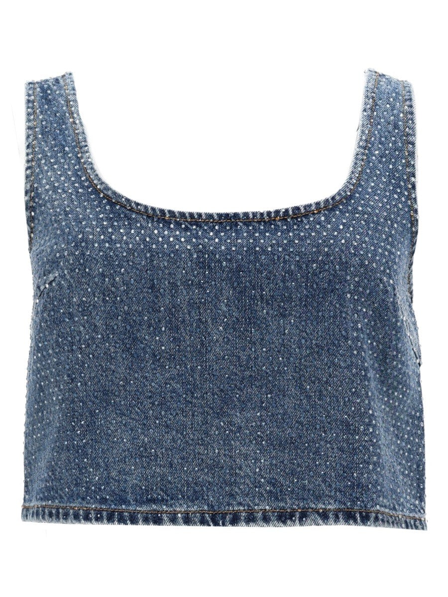self-portrait Women's Denim Crop Top Blue