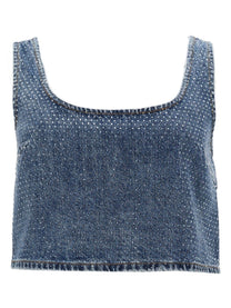 self-portrait Women's Denim Crop Top Blue