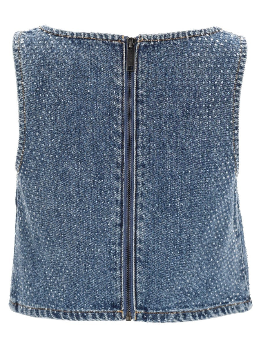 self-portrait Women's Denim Crop Top Blue