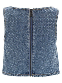 self-portrait Women's Denim Crop Top Blue