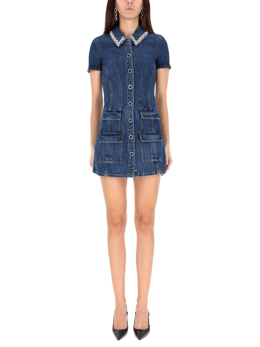 self-portrait Women's Denim Crystal Mini Dress Blue self-portrait