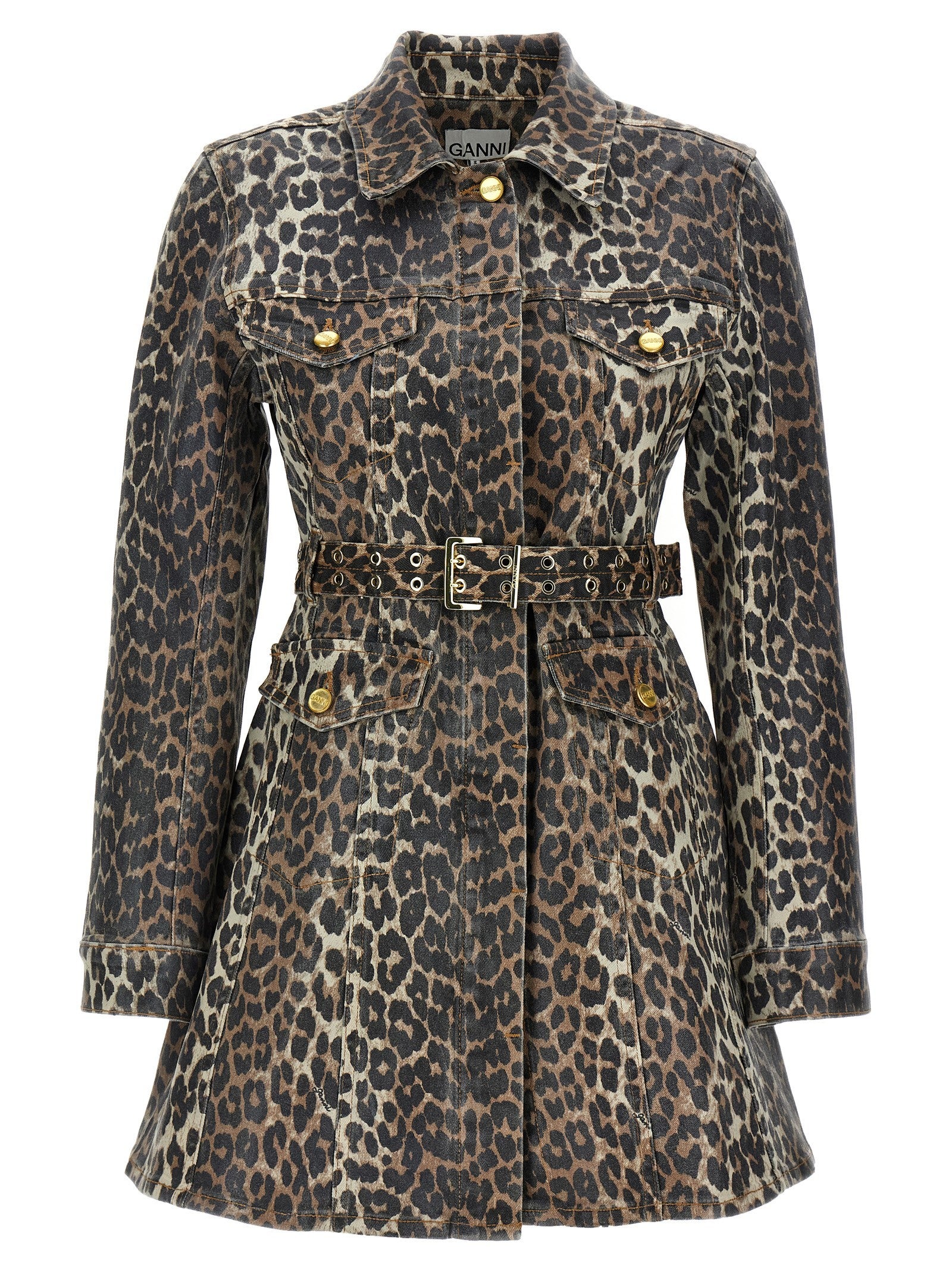 Ganni Denim Dress Gold