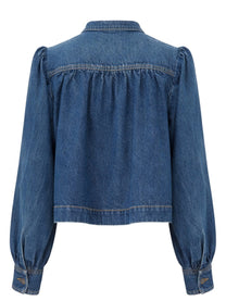Chloé Women's Denim High Neck Gathered Jacket Blue