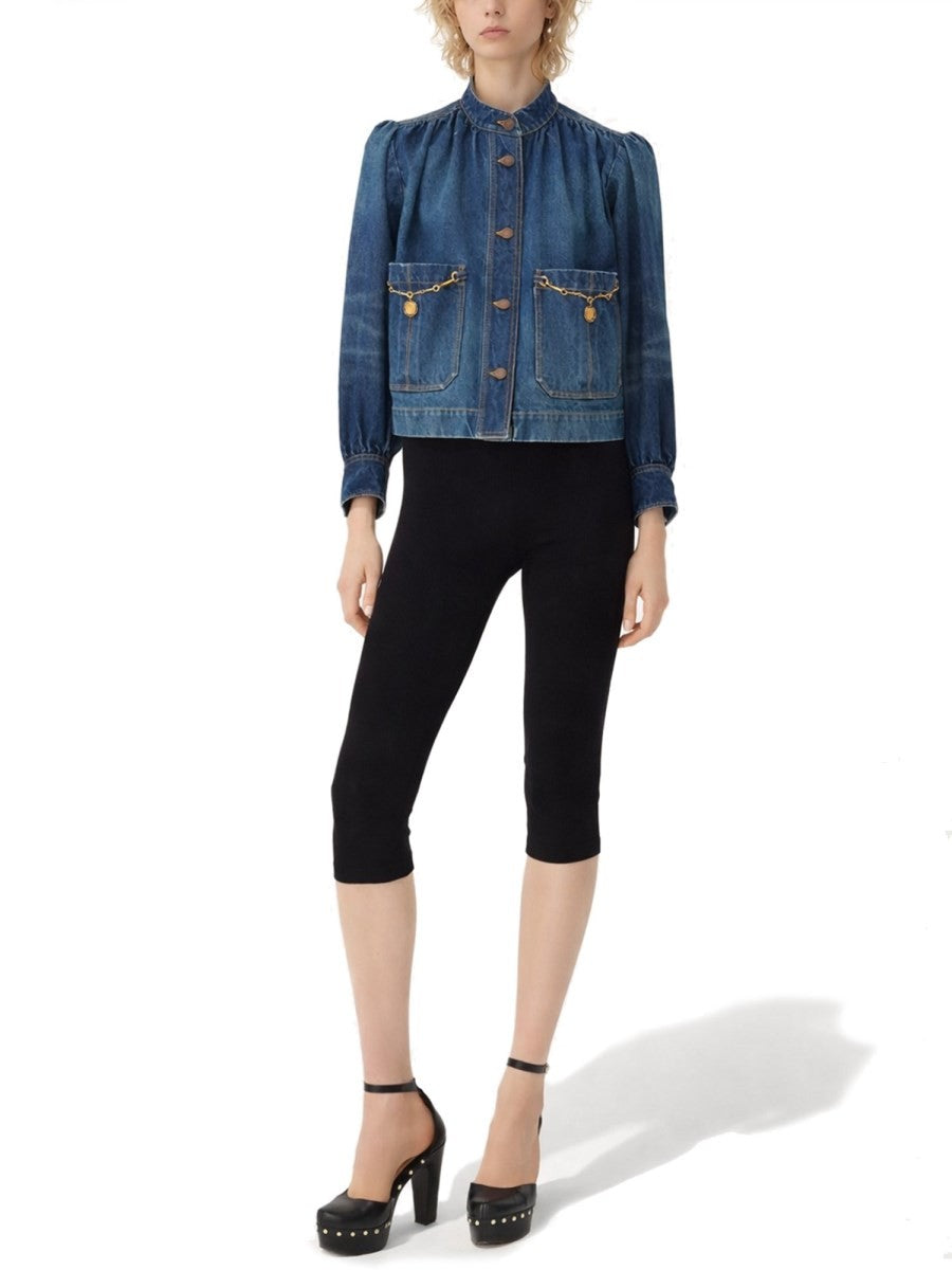 Chloé Women's Denim High Neck Gathered Jacket Blue