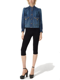 Chloé Women's Denim High Neck Gathered Jacket Blue