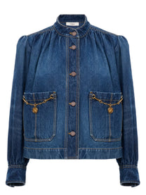 Chloé Women's Denim High Neck Gathered Jacket Blue