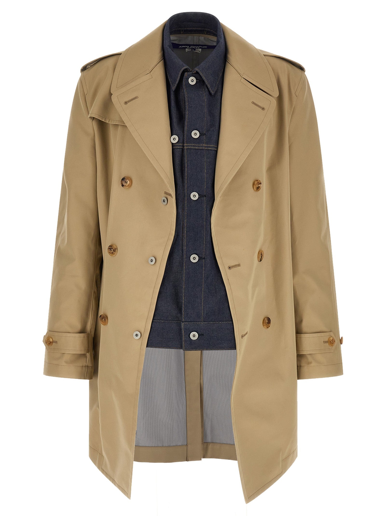 Junya Watanabe Denim Insert Trench Coat Beige