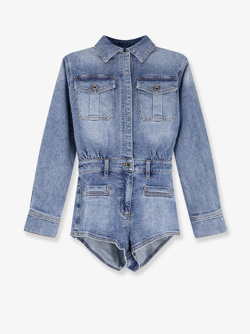 self-portrait Women's Rhinestone Denim Jumpsuit Blue