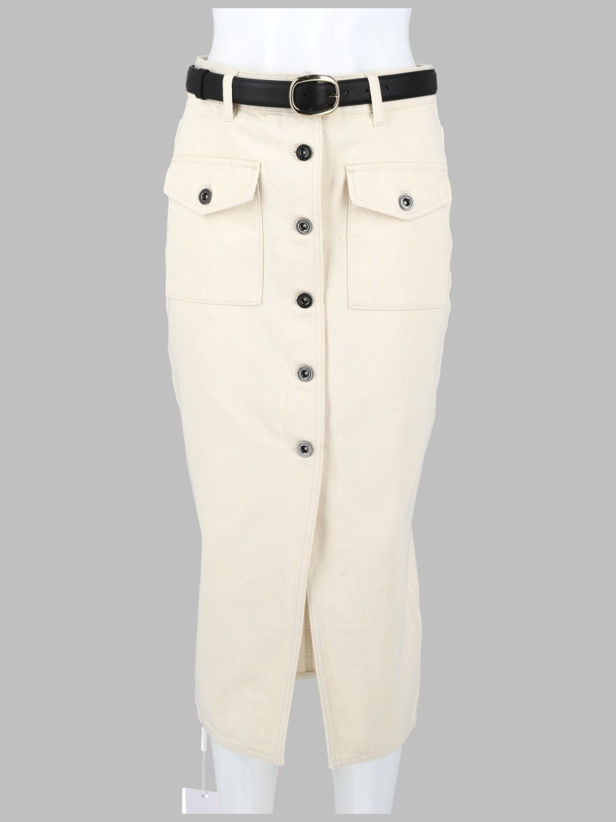 self-portrait Women's Denim Midi Skirt Beige