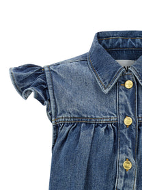 Ganni Denim Ruffle Top Blue