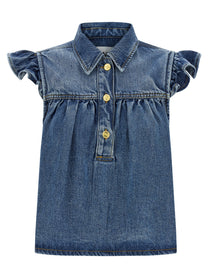 Ganni Denim Ruffle Top Blue