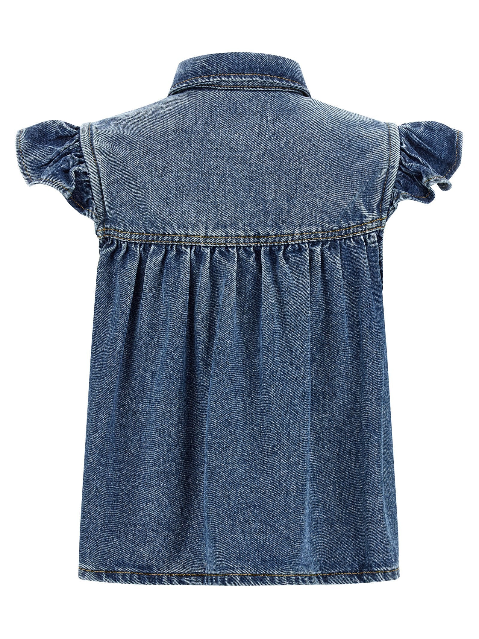 Ganni Denim Ruffle Top Blue