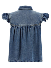 Ganni Denim Ruffle Top Blue