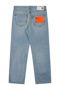 Light-wash denim straight-leg jeans by Department Five showing the back with orange label and white brand tag