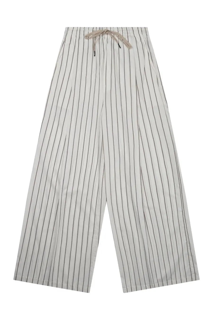 Department Five women’s pantalone sly palazzo white wide-leg pants with white and black vertical stripes and drawstring waistband