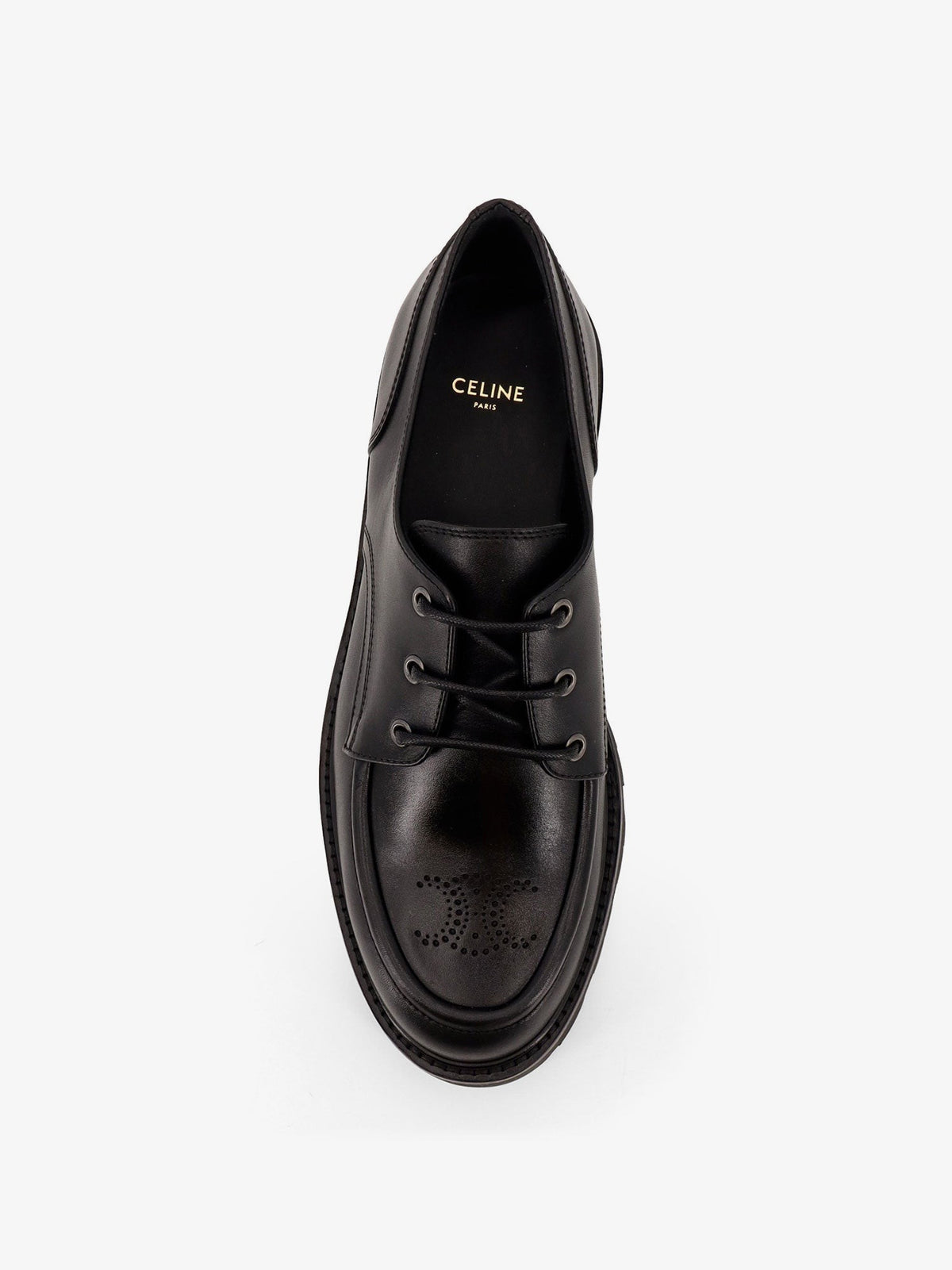 Celine Men's Derby Margaret Leather Lace up Shoes Black, view 5