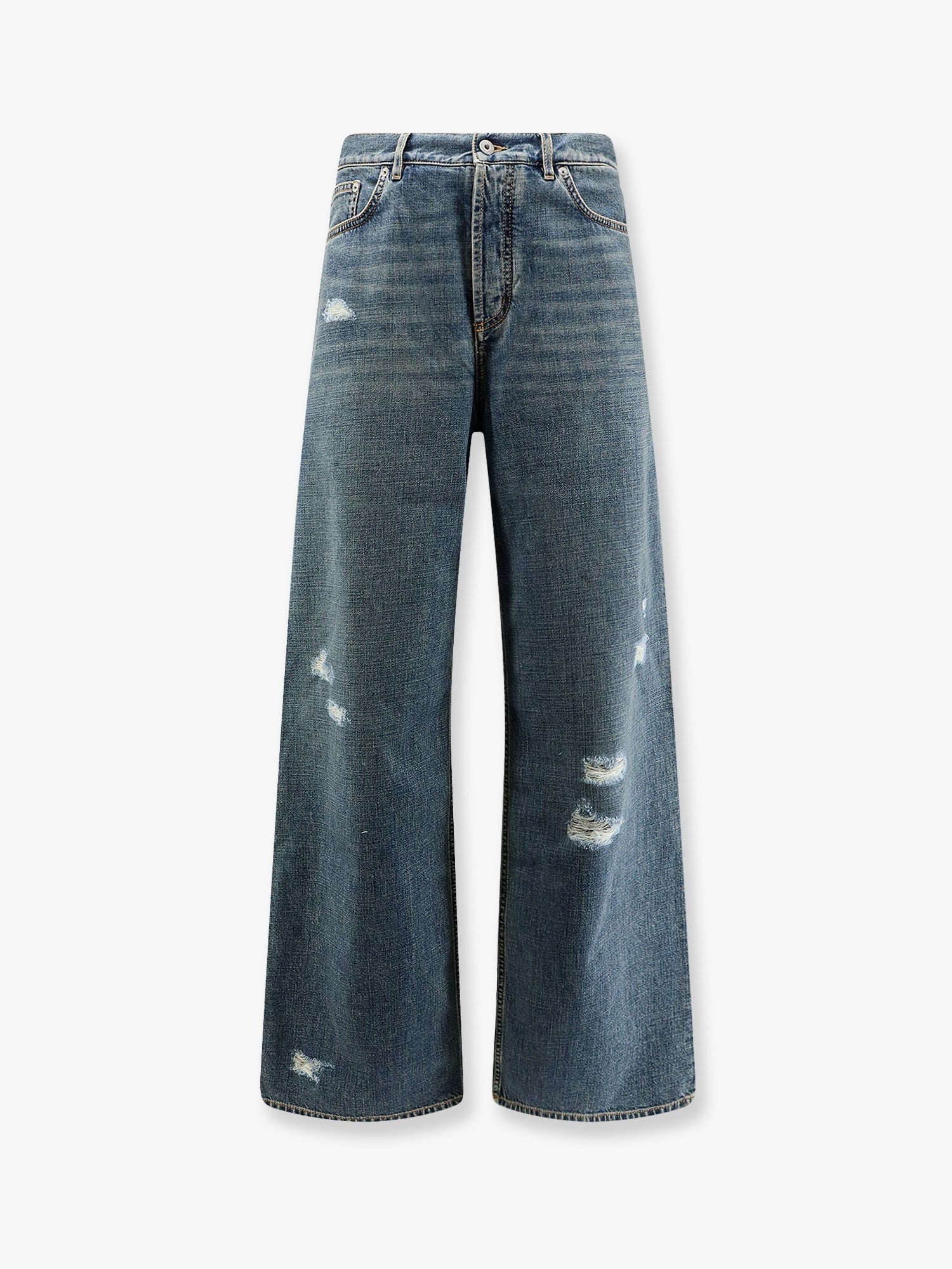 Dior Men's Destroyed Effect Blue Denim Jeans Blue