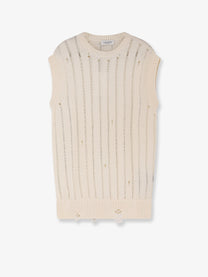 Laneus Men's Destroyed Effect Cotton Vest Beige Laneus