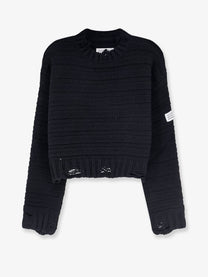 MM6 Maison Margiela Women's Destroyed Effect Wool Blend Sweater Black