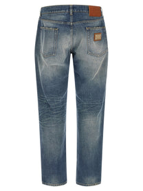 Dolce &amp; Gabbana Destroyed Plaque Jeans Blue