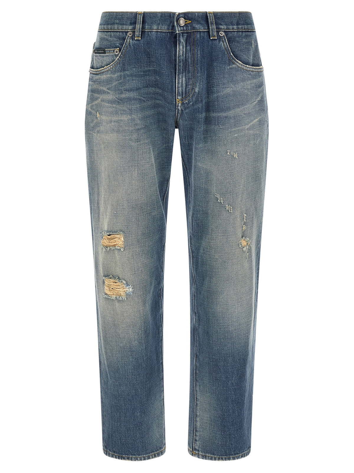 Dolce &amp; Gabbana Destroyed Plaque Jeans Blue