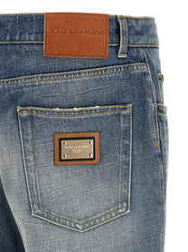 Dolce &amp; Gabbana Destroyed Plaque Jeans Blue