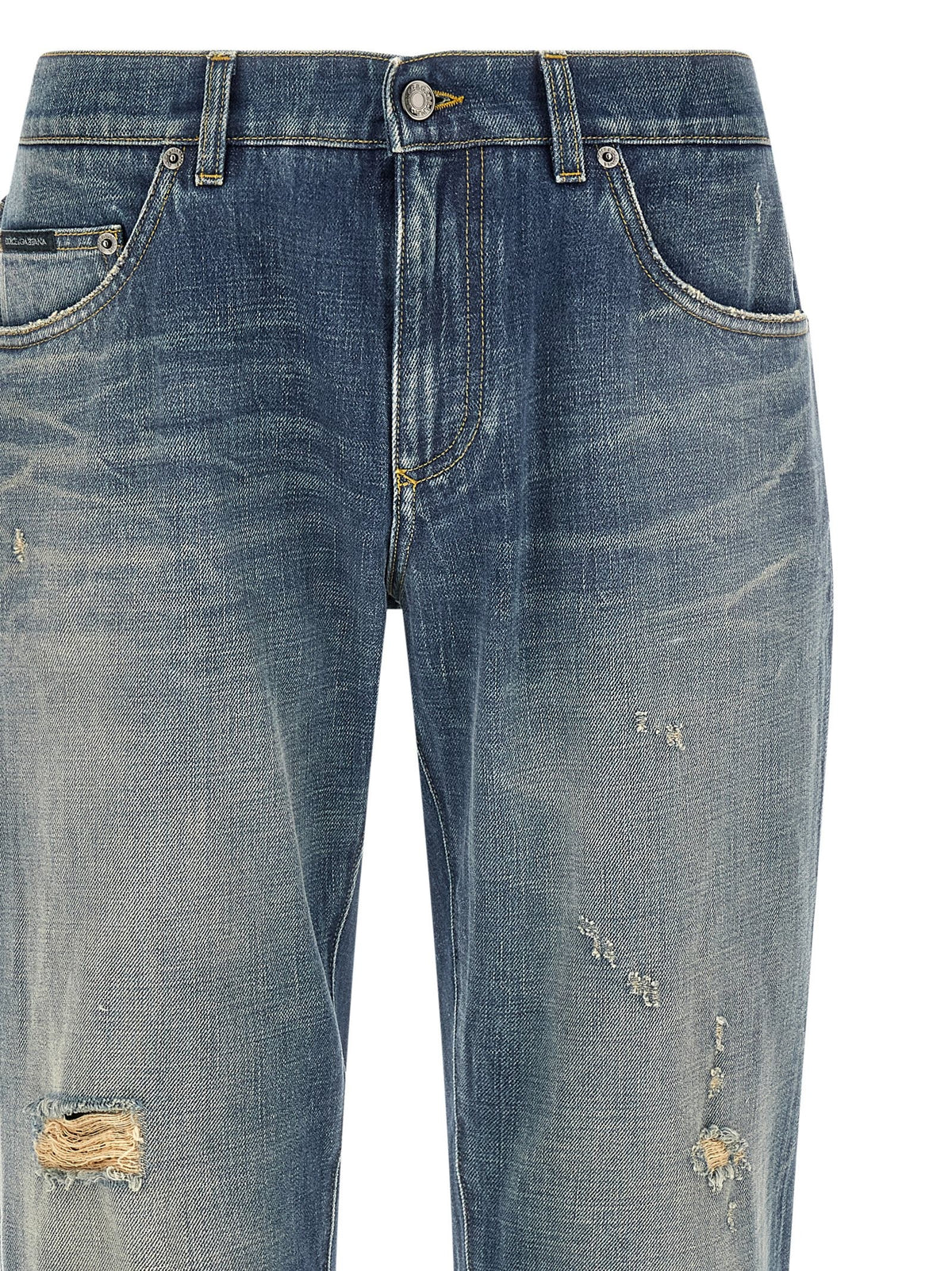 Dolce &amp; Gabbana Destroyed Plaque Jeans Blue