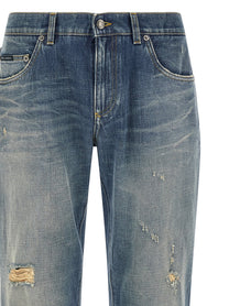Dolce &amp; Gabbana Destroyed Plaque Jeans Blue