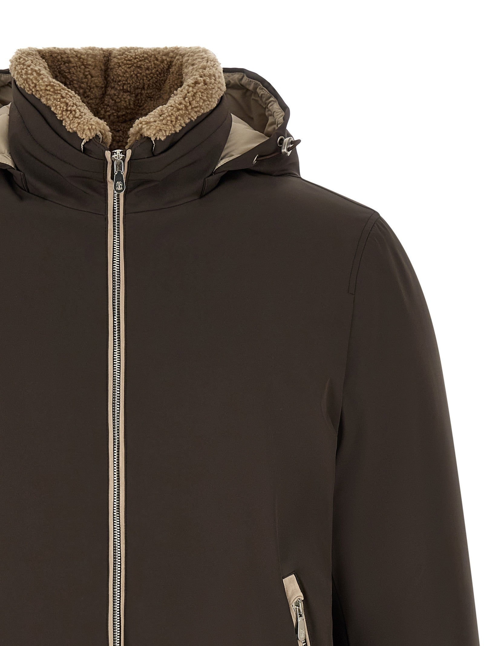 Brunello Cucinelli Detachable Hood Down Jacket Brown