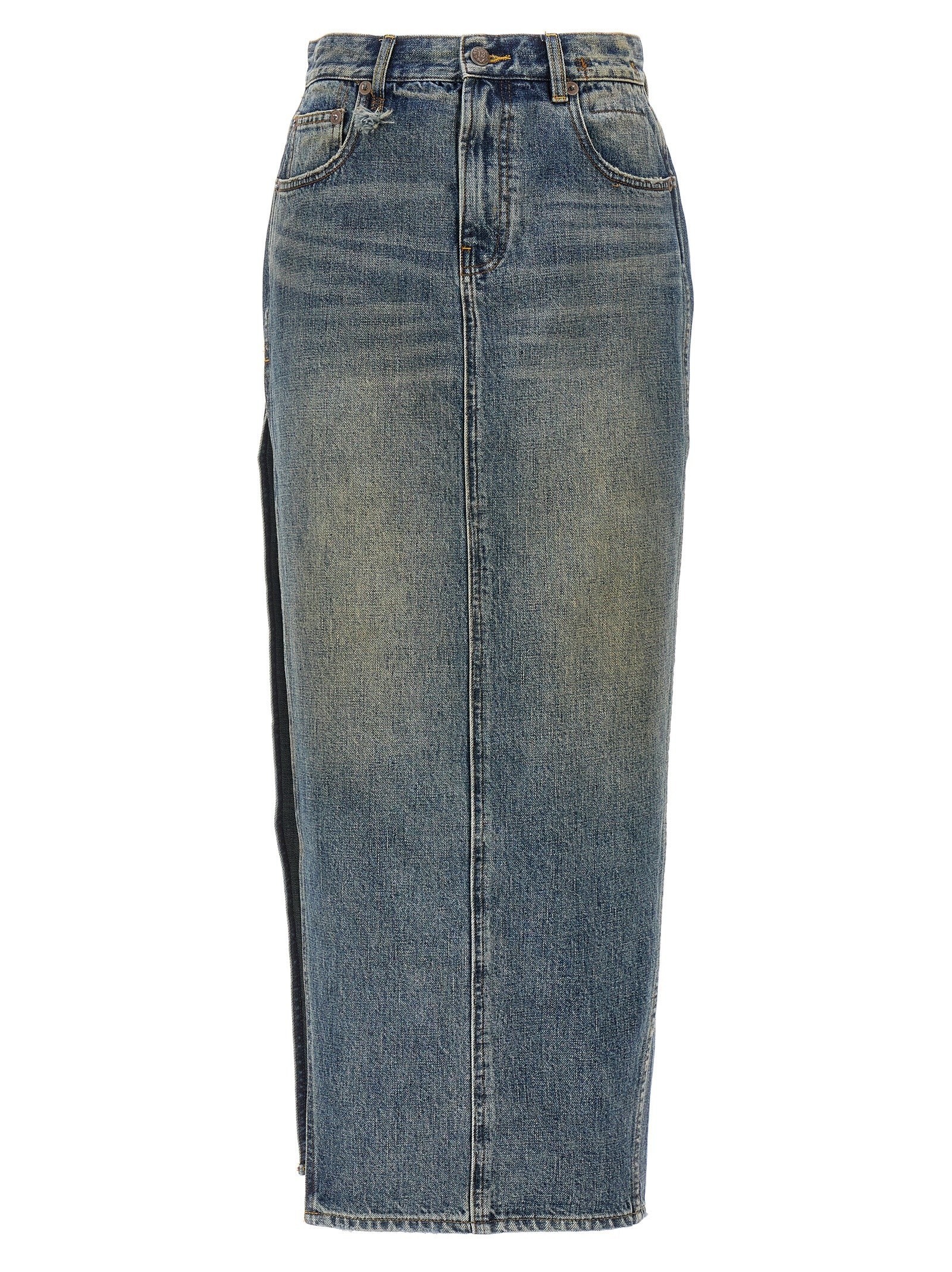 R13 Devon Side Slit Skirt Blue