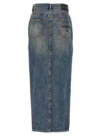 R13 Devon Side Slit Skirt Blue