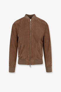 Dfour men’s suede jacket gold brown bomber style with full-length zipper and two side pockets