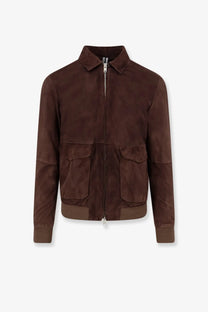 Dfour men’s suede jacket gold in brown with two front pockets and collar in bomber style
