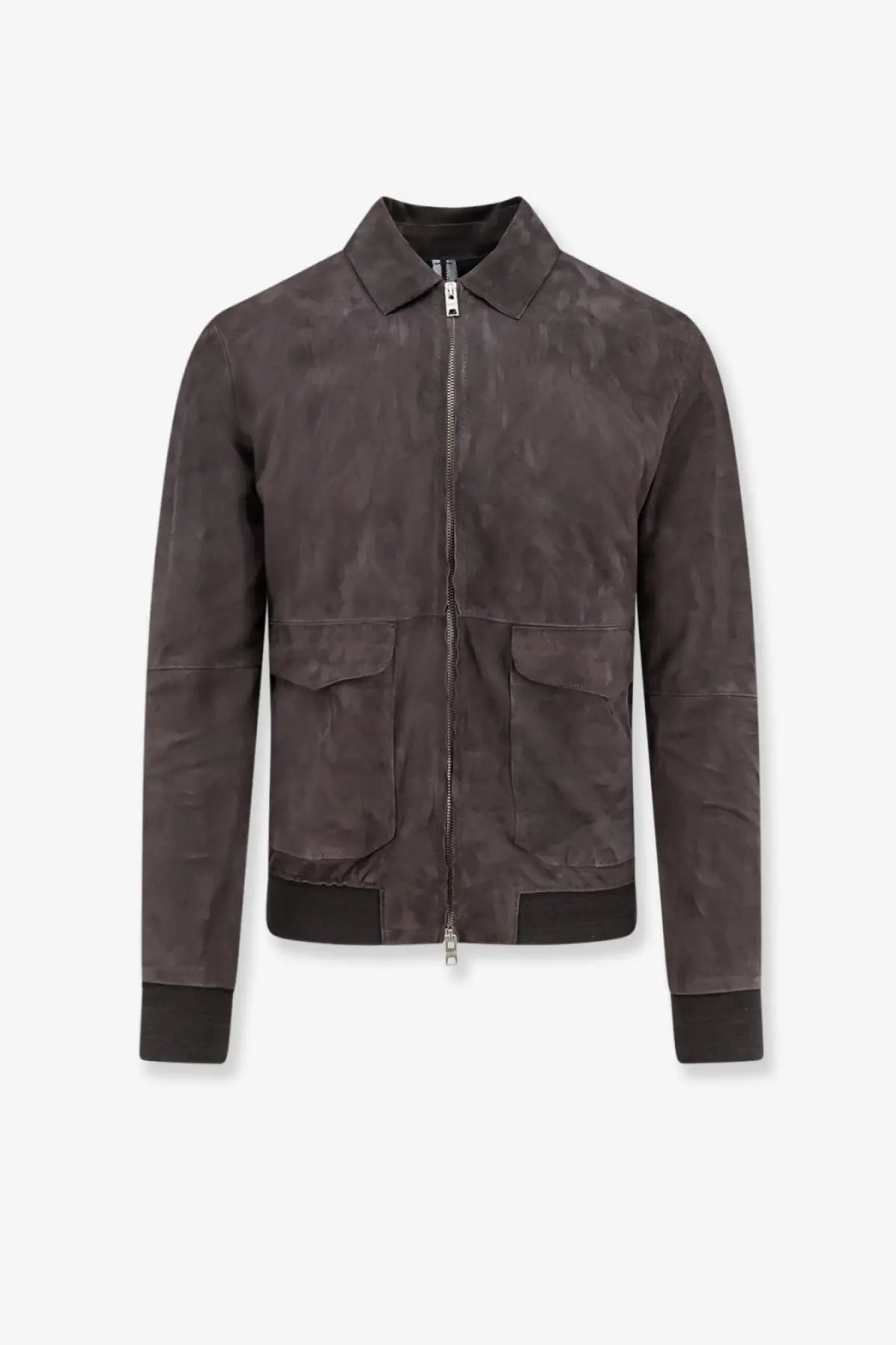Dfour men’s dark gray suede bomber jacket piombo with two front pockets and a collar