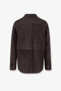 Dark brown suede jacket with classic collar and long sleeves from dfour mens suede shirt piombo collection