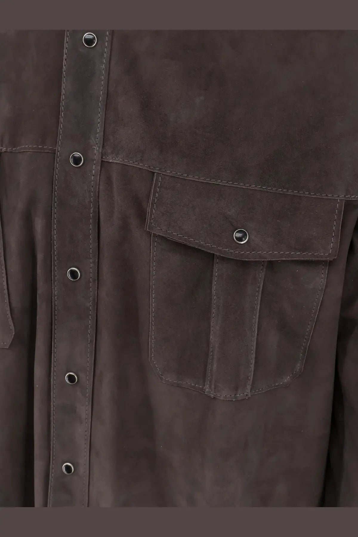 Dfour men’s suede shirt piombo dark brown suede jacket with silver button closures and stitched pocket details
