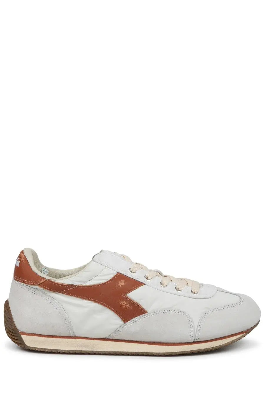 Diadora men’s sneaker equipe vela white leather with brown zigzag stripe and matching brown heel tab