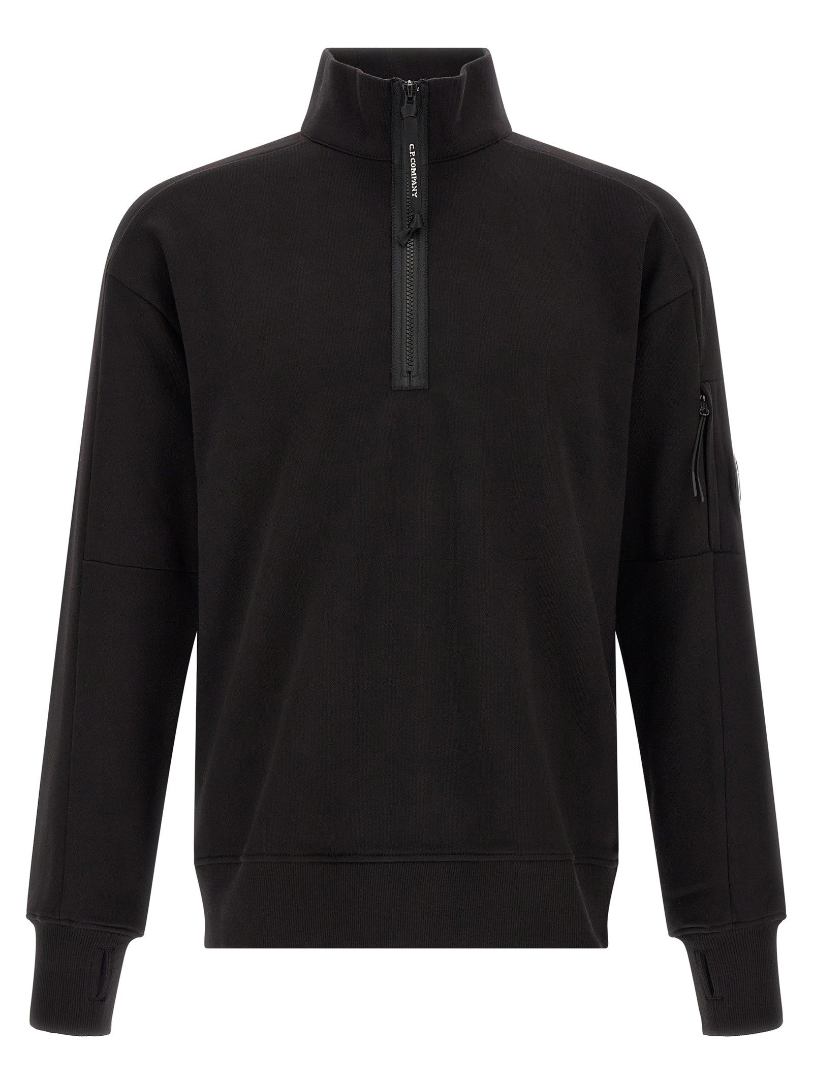 C.P. Company Diagonal Raised Fleece Sweatshirt and Lens Detail Black