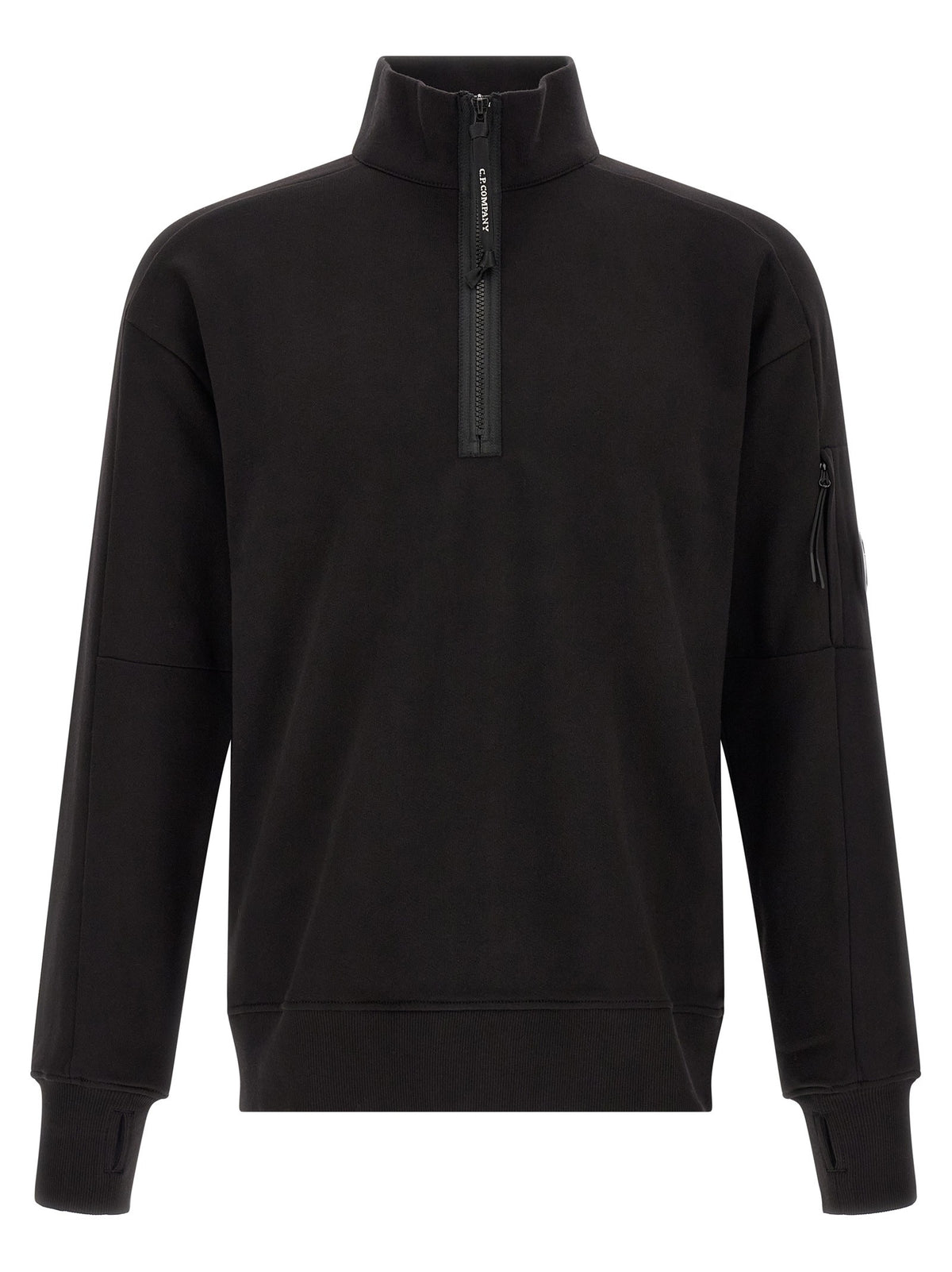 C.P. Company Diagonal Raised Fleece Sweatshirt and Lens Detail Black